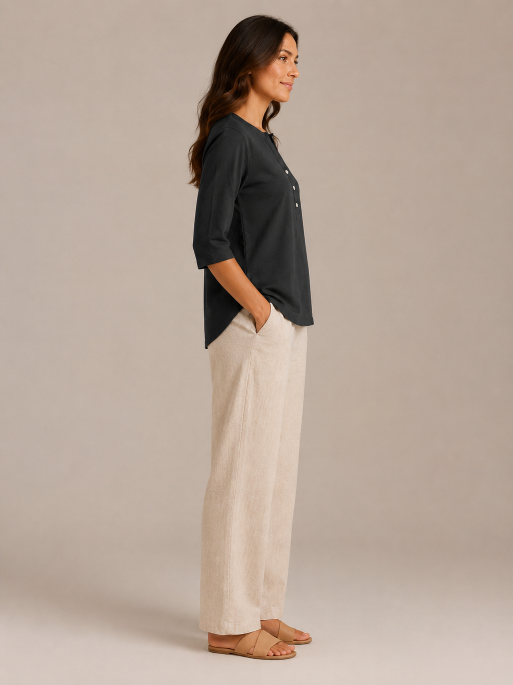 Soraline - Dames Katoenen Blouse Met Split-hals En Knoopdetail
