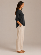 Soraline - Dames Katoenen Blouse Met Split-hals En Knoopdetail