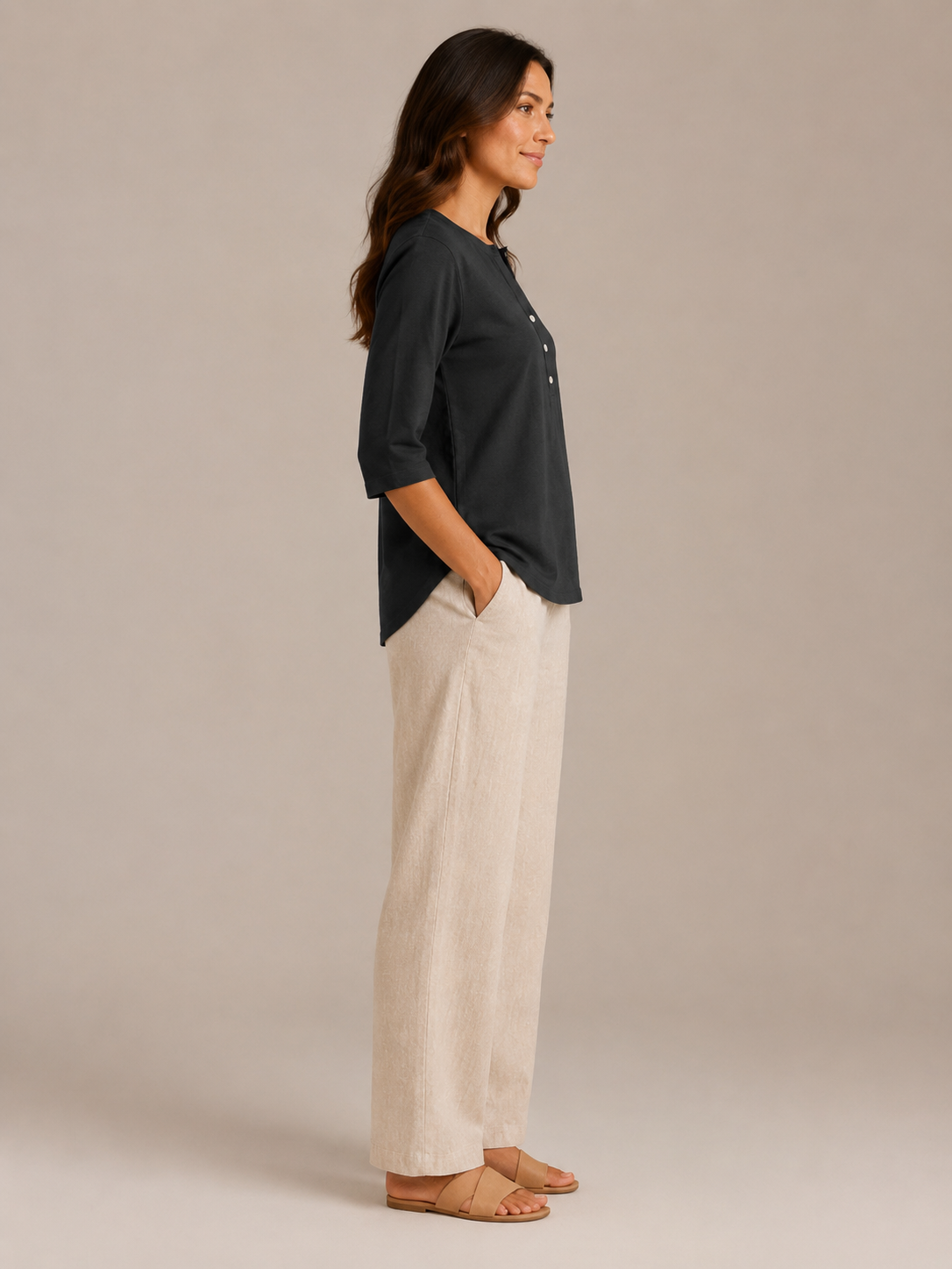 Soraline - Dames Katoenen Blouse Met Split-hals En Knoopdetail