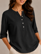 Soraline - Dames Katoenen Blouse Met Split-hals En Knoopdetail