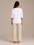 Soraline - Dames Katoenen Blouse Met Split-hals En Knoopdetail