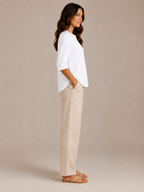 Soraline - Dames Katoenen Blouse Met Split-hals En Knoopdetail