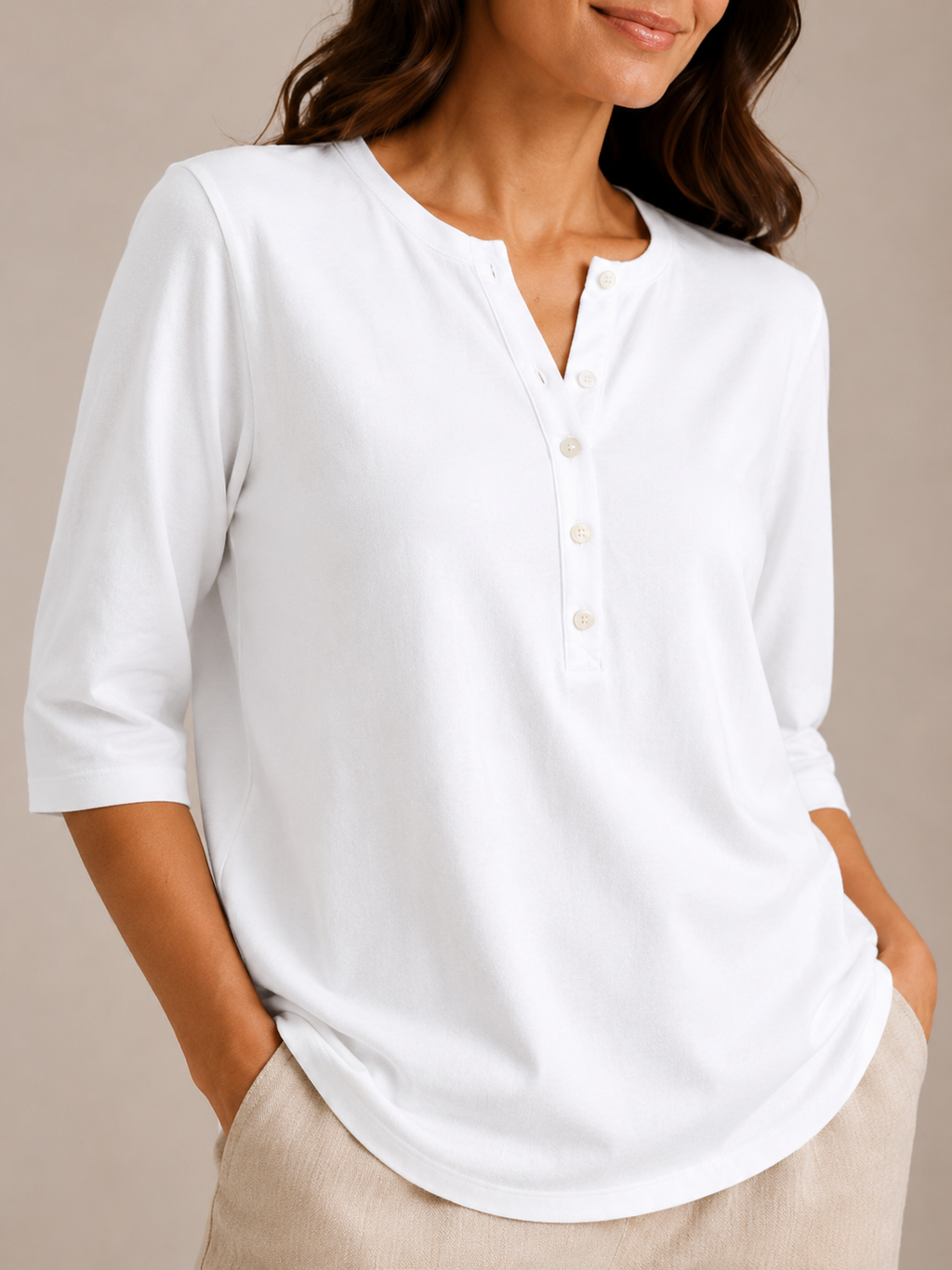 Soraline - Dames Katoenen Blouse Met Split-hals En Knoopdetail
