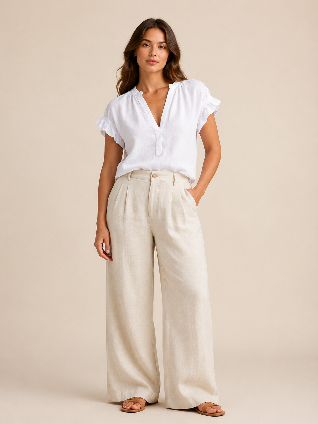 Sorevianne - Dames Blouse Met V-hals En Uitlopende Mouwen