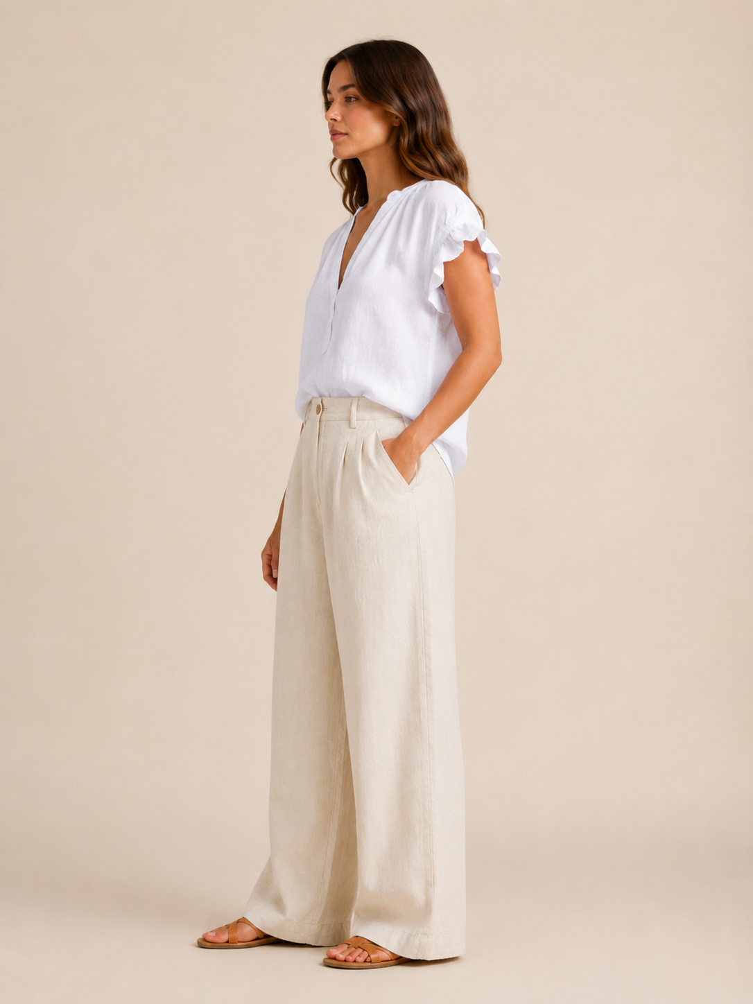 Sorevianne - Dames Blouse Met V-hals En Uitlopende Mouwen