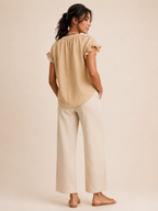Sorevianne - Dames Blouse Met V-hals En Uitlopende Mouwen