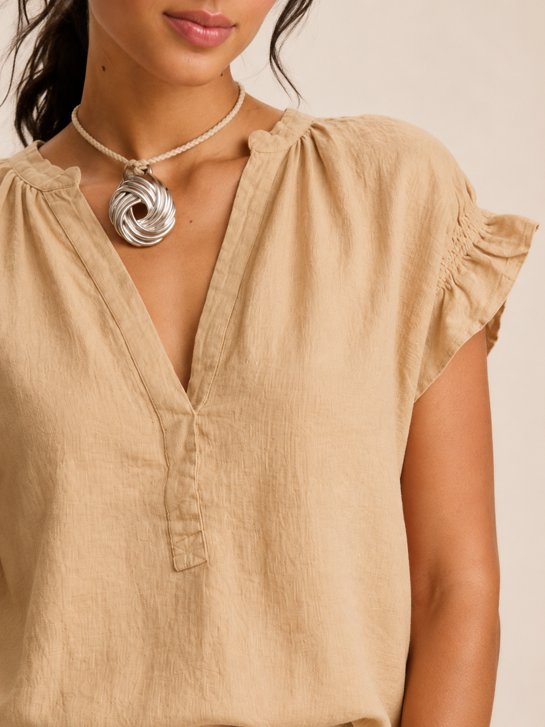 Sorevianne - Dames Blouse Met V-hals En Uitlopende Mouwen