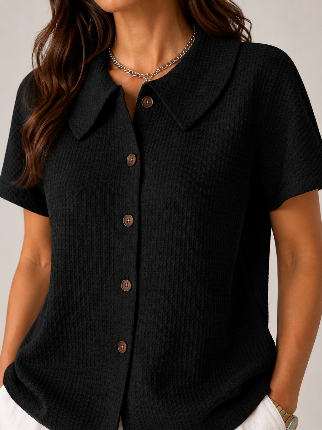 Saveraine - Dames Blouse Met Kraag En Knoopsluiting