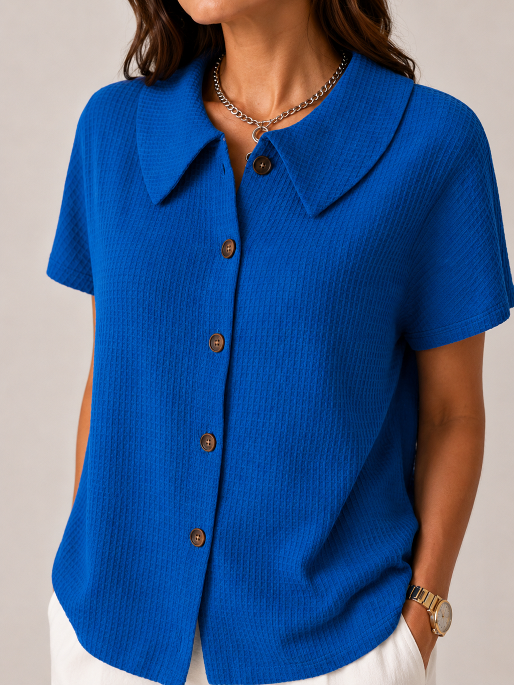 Saveraine - Dames Blouse Met Kraag En Knoopsluiting