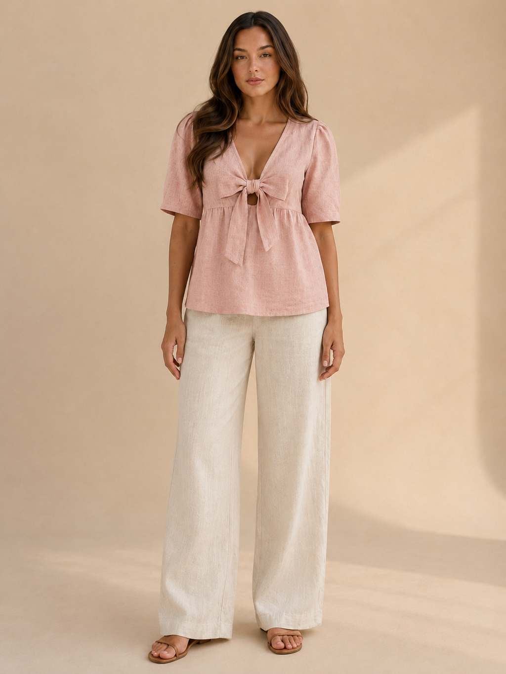 Syléora - Dames Blouse Met V-hals En Strikdetail