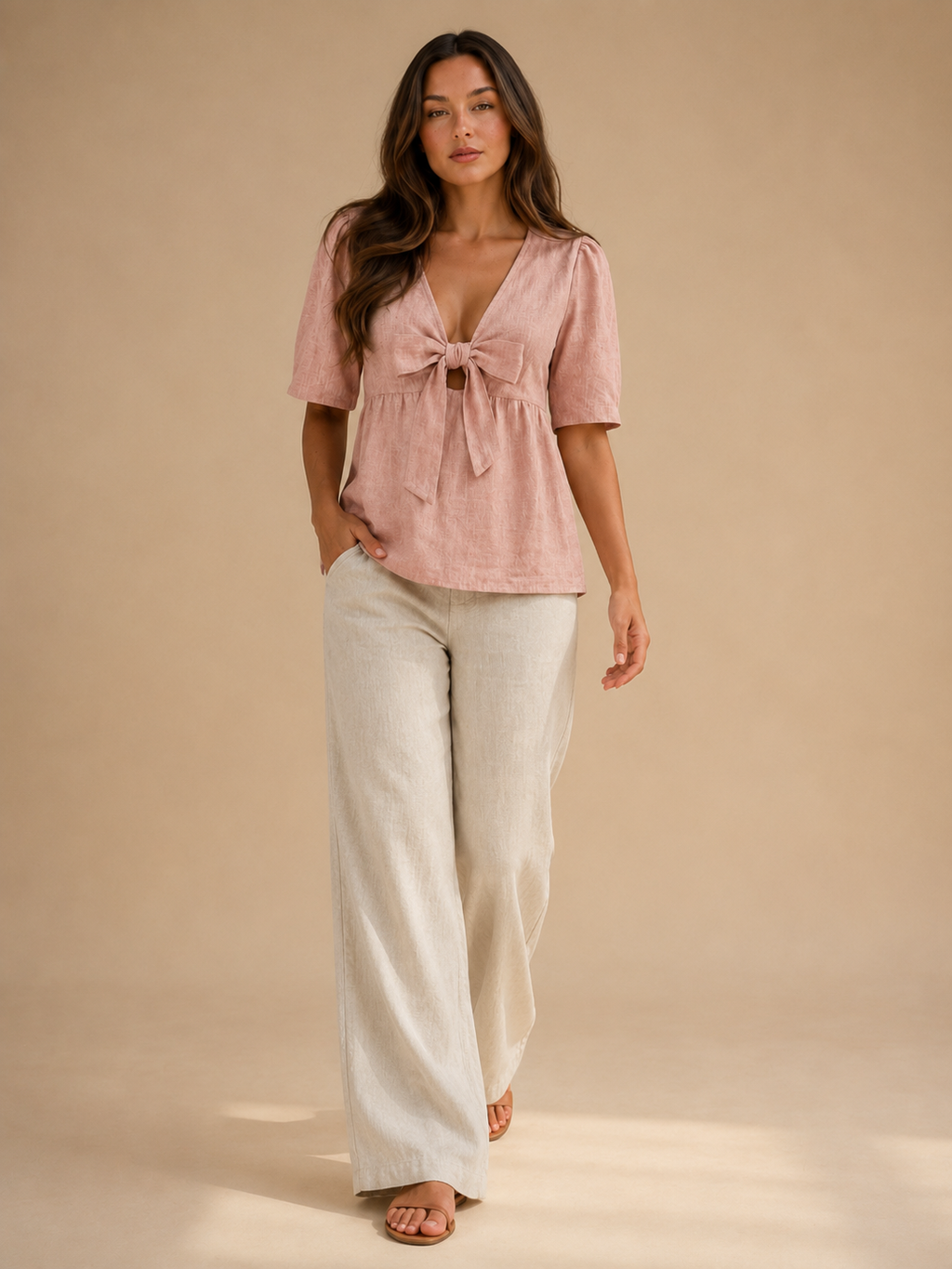 Syléora - Dames Blouse Met V-hals En Strikdetail
