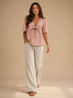 Syléora - Dames Blouse Met V-hals En Strikdetail