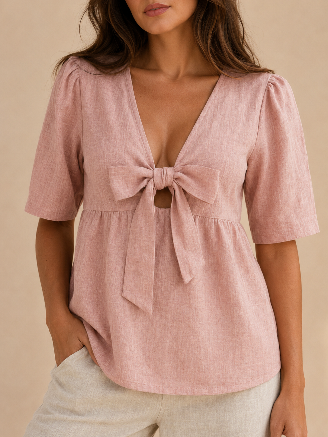 Syléora - Dames Blouse Met V-hals En Strikdetail