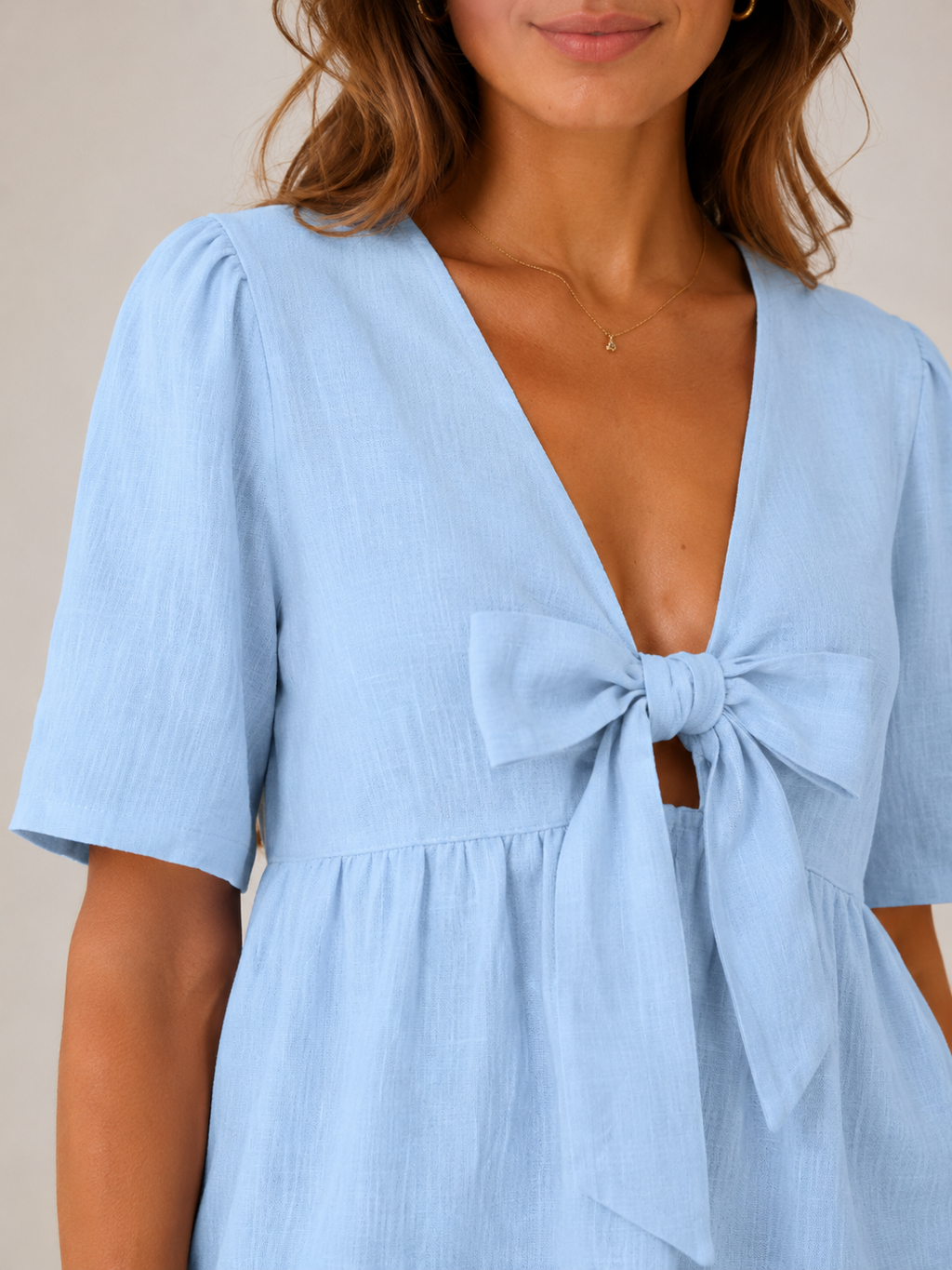 Syléora - Dames Blouse Met V-hals En Strikdetail