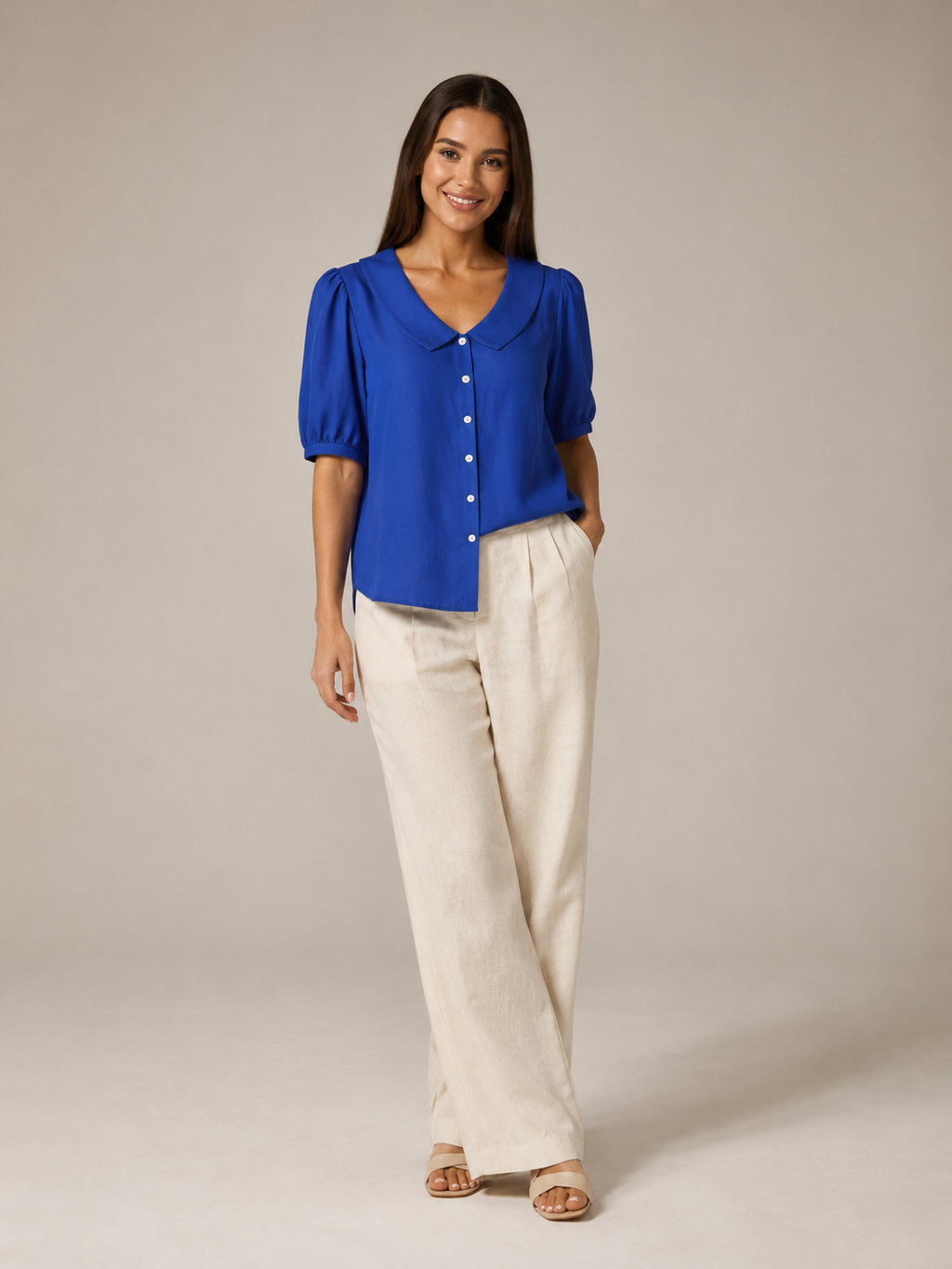 Sélorine - Dames Blouse Met Ronde Kraag En Knoopsluiting