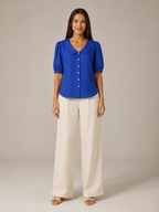 Sélorine - Dames Blouse Met Ronde Kraag En Knoopsluiting