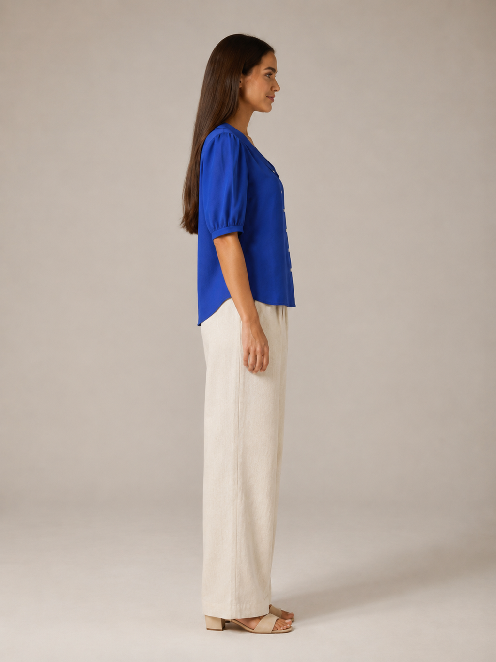 Sélorine - Dames Blouse Met Ronde Kraag En Knoopsluiting