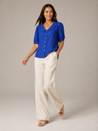 Sélorine - Dames Blouse Met Ronde Kraag En Knoopsluiting