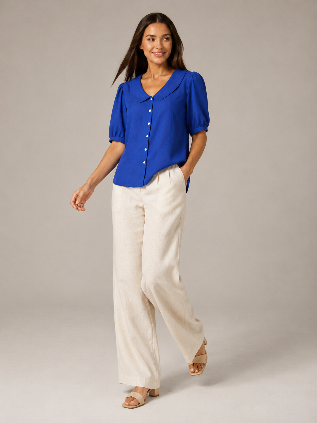Sélorine - Dames Blouse Met Ronde Kraag En Knoopsluiting