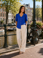 Sélorine - Dames Blouse Met Ronde Kraag En Knoopsluiting