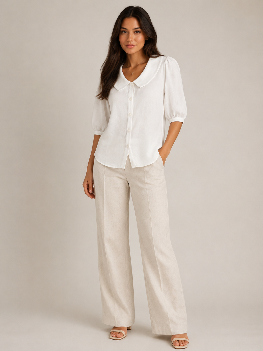 Sélorine - Damesblouse met ronde kraag en knoopsluiting