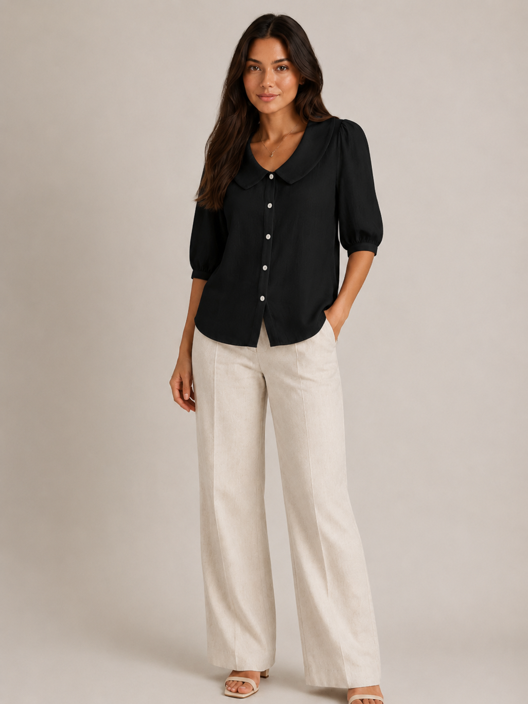 Sélorine - Damesblouse met ronde kraag en knoopsluiting