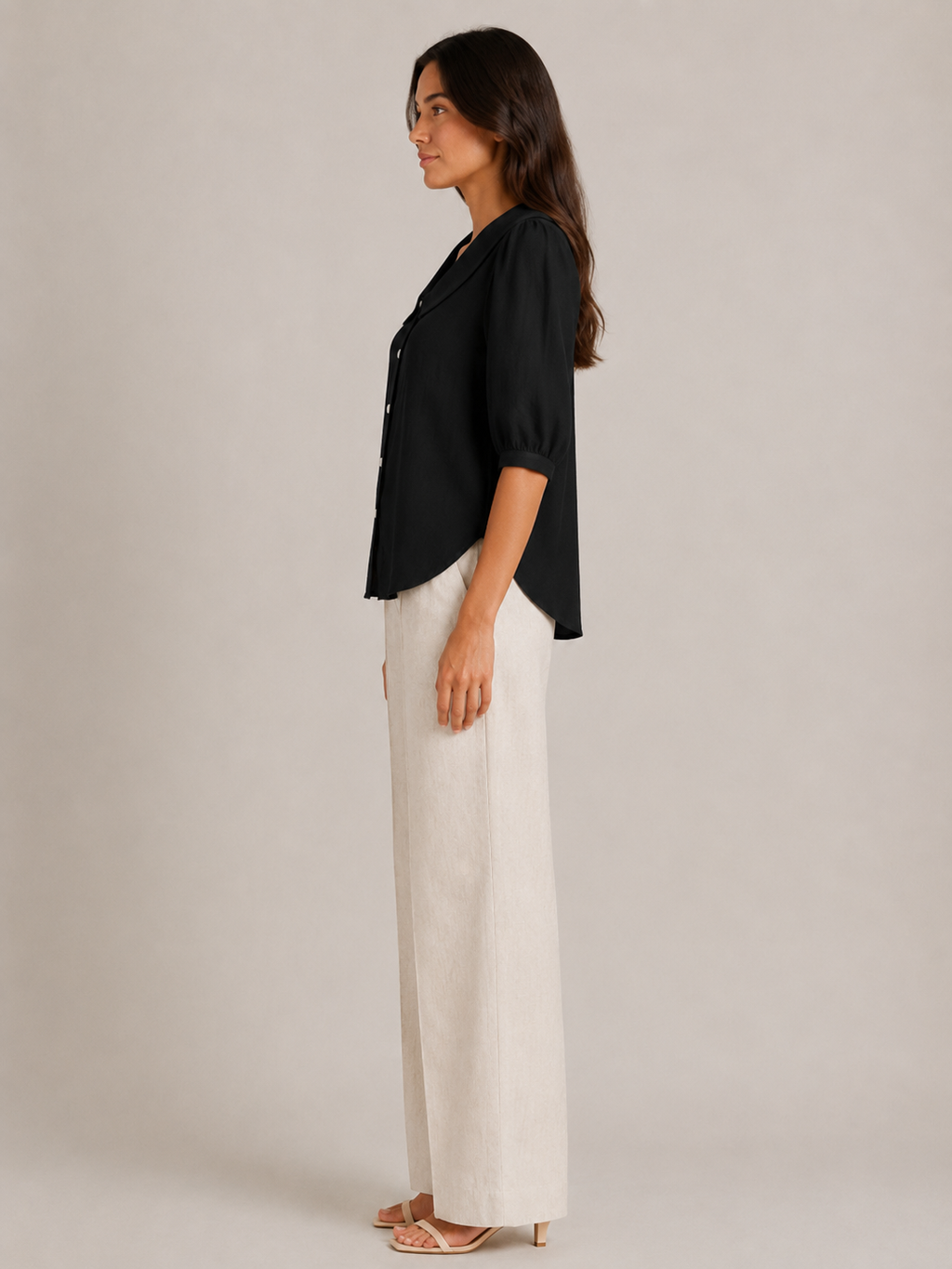 Sélorine - Dames Blouse Met Ronde Kraag En Knoopsluiting