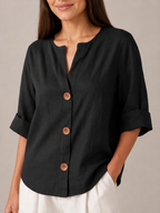 Sévrelle - Dames Blouse Met Split-hals En Grote Knopen