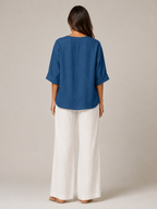 Sévrelle - Dames Blouse Met Split-hals En Grote Knopen