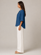 Sévrelle - Dames Blouse Met Split-hals En Grote Knopen