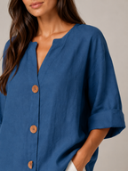 Sévrelle - Dames Blouse Met Split-hals En Grote Knopen