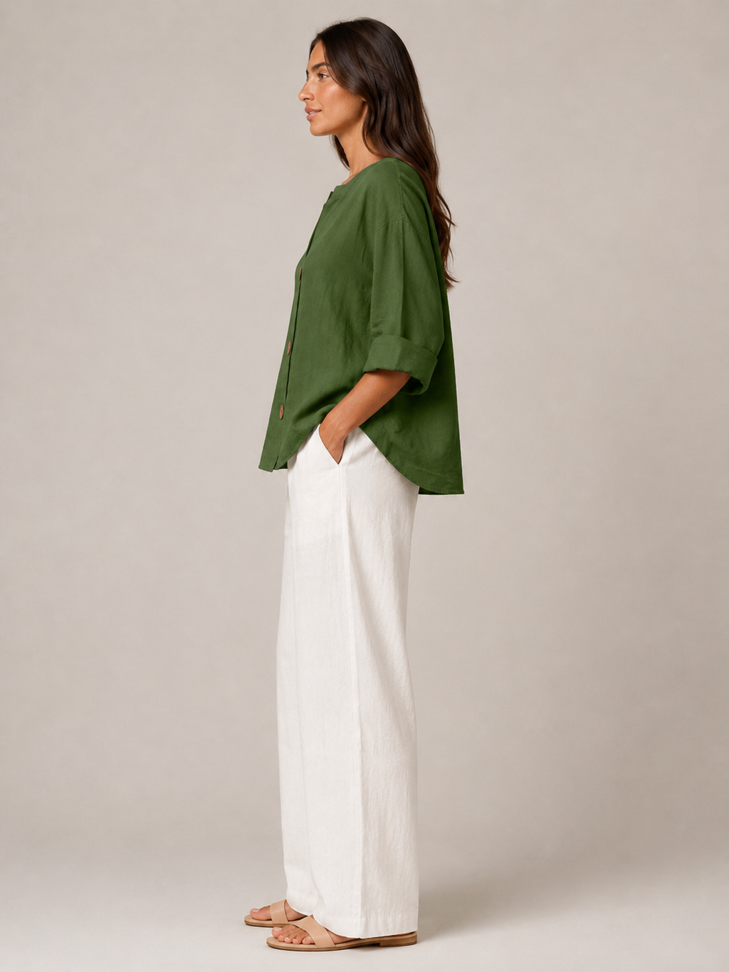 Sévrelle - Dames Blouse Met Split-hals En Grote Knopen