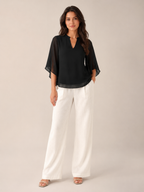 Samilène - Dames Blouse Met Split-hals En Wijde Mouwen