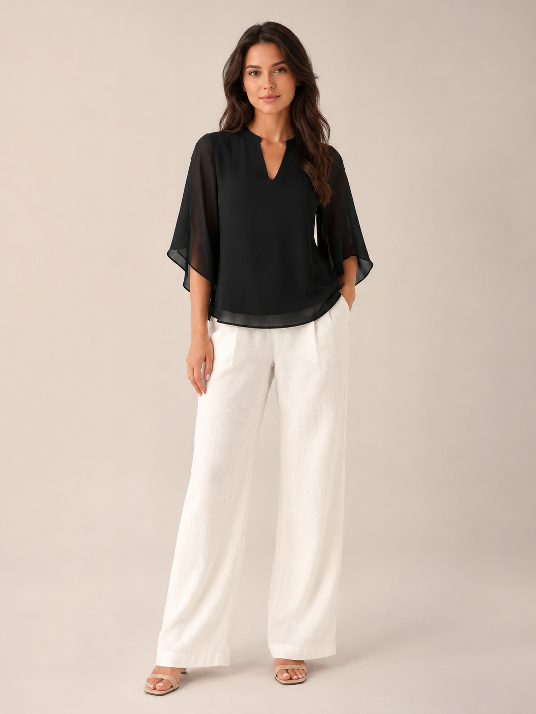 Samilène - Dames Blouse Met Split-hals En Wijde Mouwen