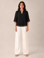 Samilène - Dames Blouse Met Split-hals En Wijde Mouwen