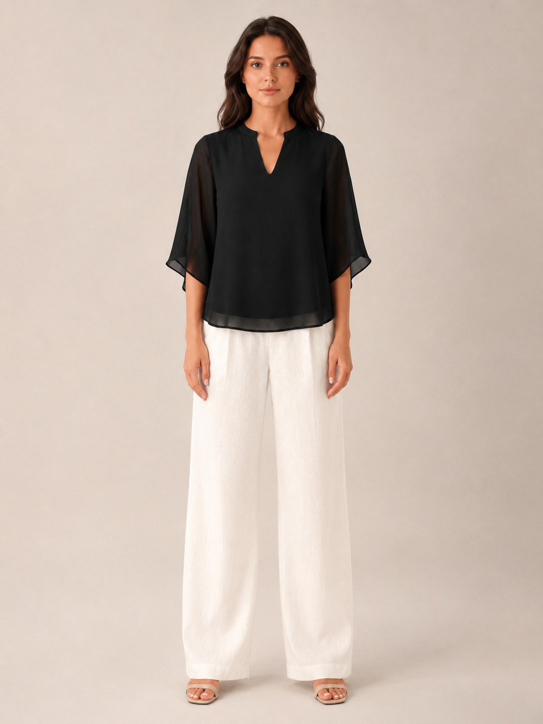 Samilène - Dames Blouse Met Split-hals En Wijde Mouwen