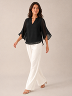 Samilène - Dames Blouse Met Split-hals En Wijde Mouwen