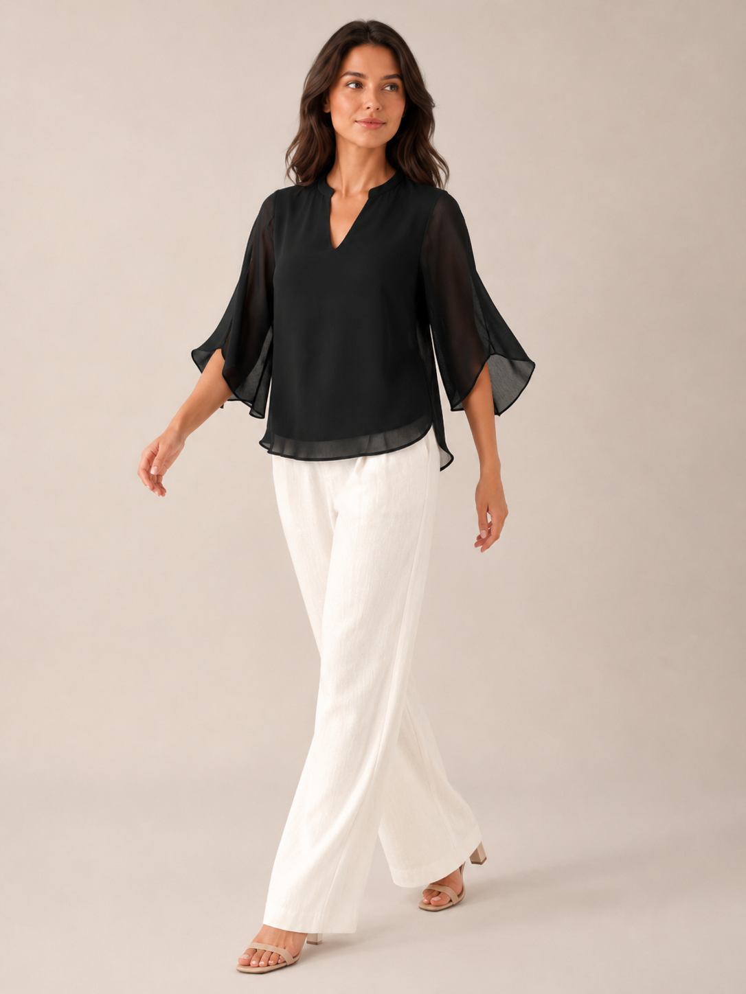 Samilène - Dames Blouse Met Split-hals En Wijde Mouwen