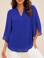 Samilène - Dames Blouse Met Split-hals En Wijde Mouwen