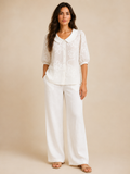 Sorellia - Dames Blouse Met Geborduurde Bloemen En Ronde Kraag
