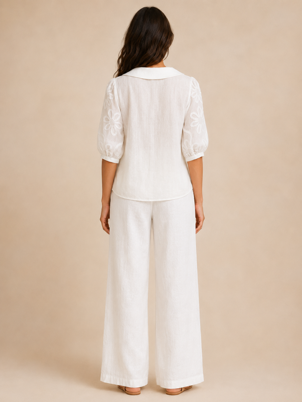 Sorellia - Dames Blouse Met Geborduurde Bloemen En Ronde Kraag