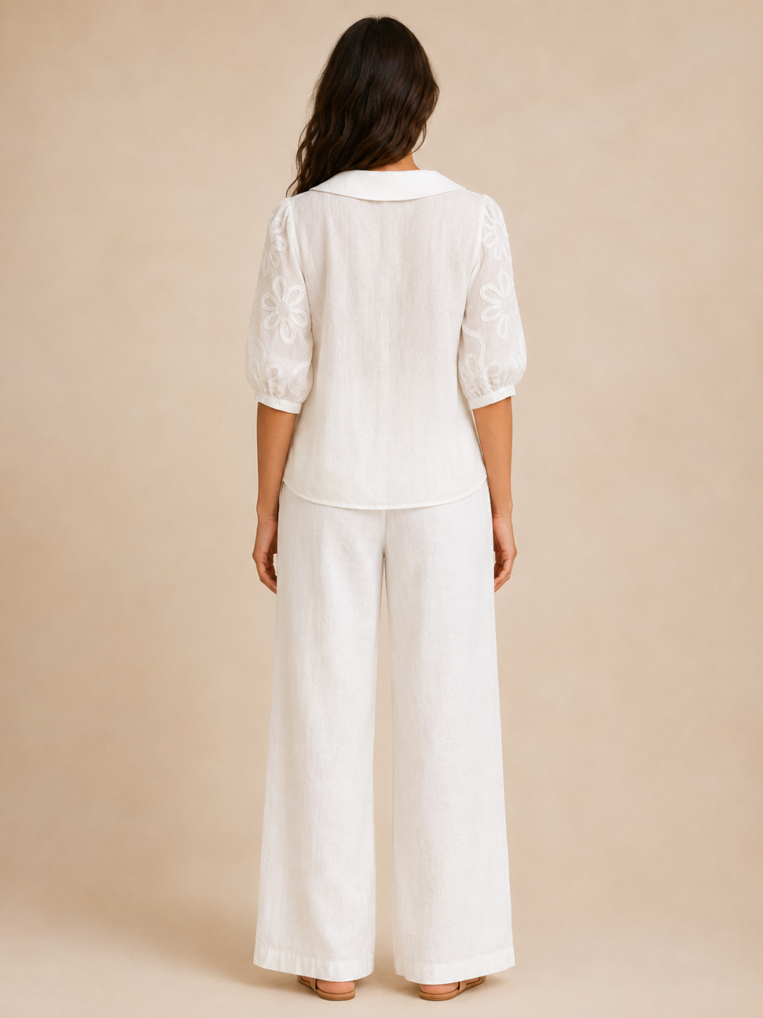 Sorellia - Dames Blouse Met Geborduurde Bloemen En Ronde Kraag