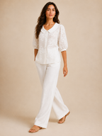 Sorellia - Dames Blouse Met Geborduurde Bloemen En Ronde Kraag