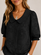 Sorellia - Dames Blouse Met Geborduurde Bloemen En Ronde Kraag