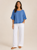 Sorellena - Dames Blouse Met Ronde Hals En Rafelranden