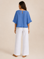 Sorellena - Dames Blouse Met Ronde Hals En Rafelranden