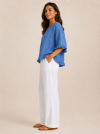 Sorellena - Dames Blouse Met Ronde Hals En Rafelranden