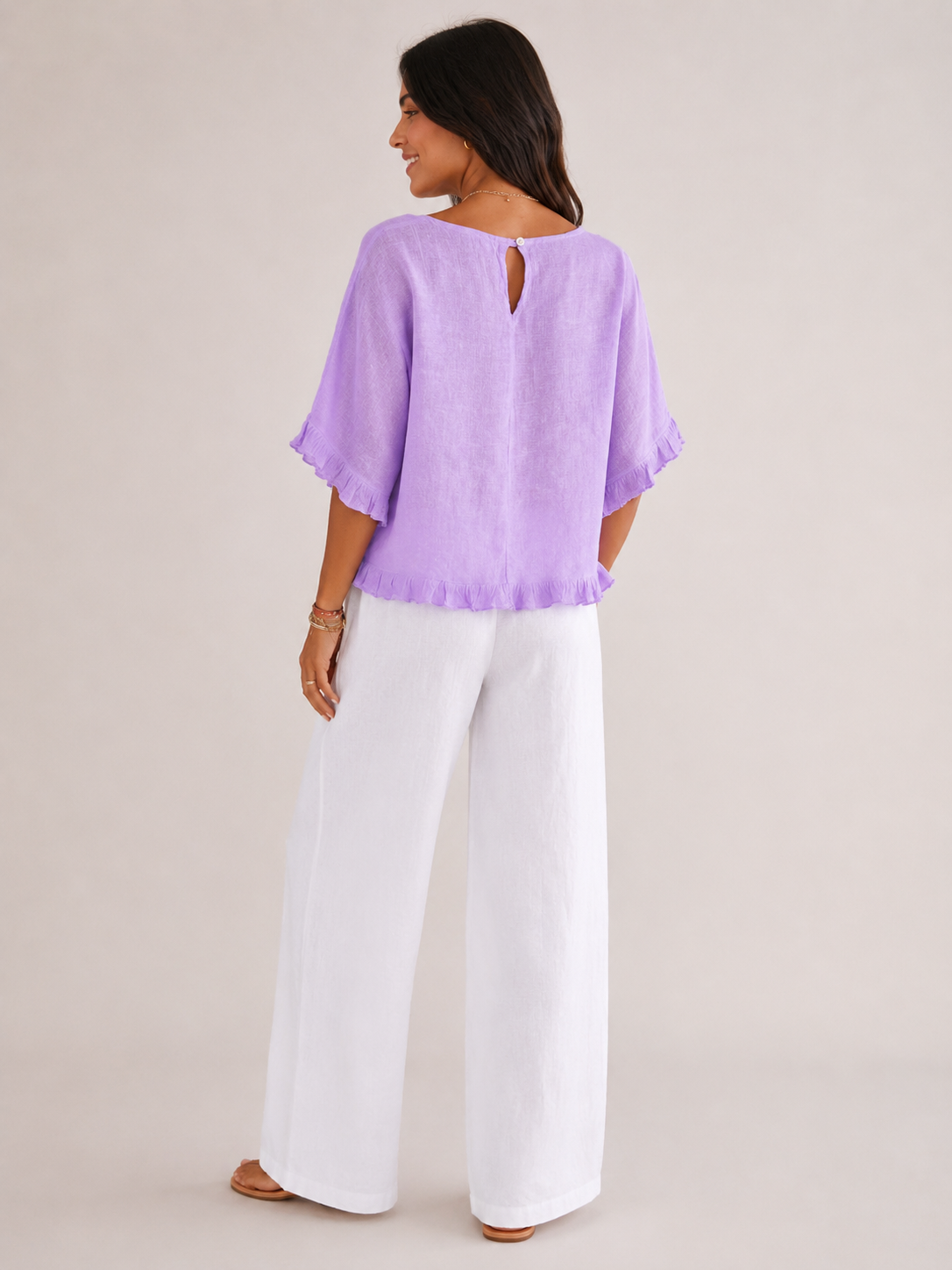 Sorellena - Dames Blouse Met Ronde Hals En Rafelranden