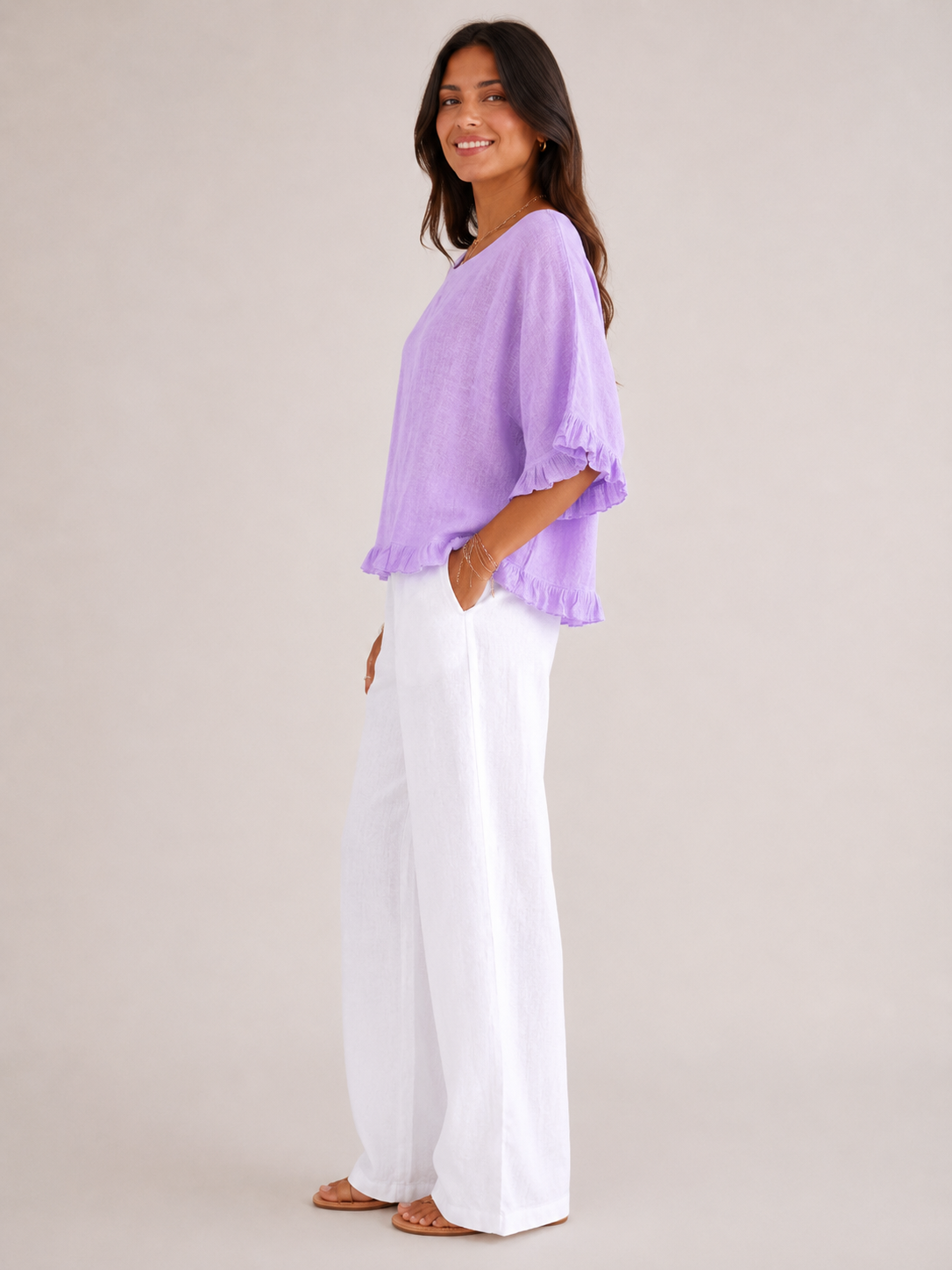Sorellena - Dames Blouse Met Ronde Hals En Rafelranden