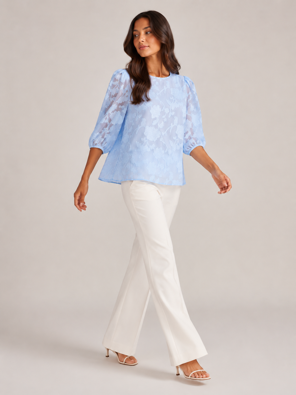 Sarevienne - Dames Blouse Met Bloemenpatroon En Pofmouwen